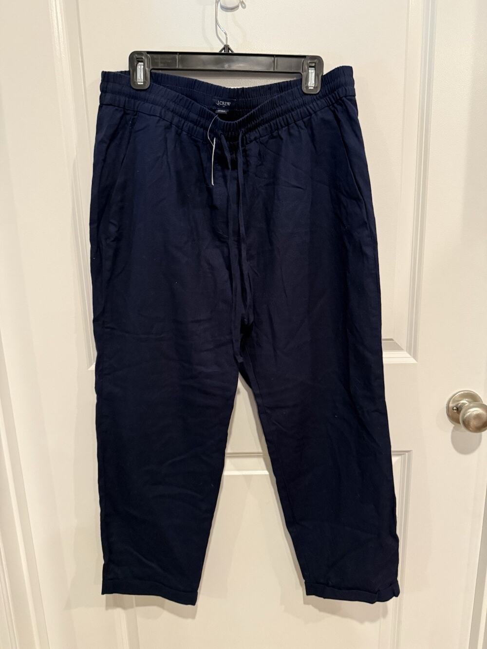 NWT J.Crew Cuffed Pants Preppy Coastal Cropped Navy Linen Cotton Blend Sz 16
